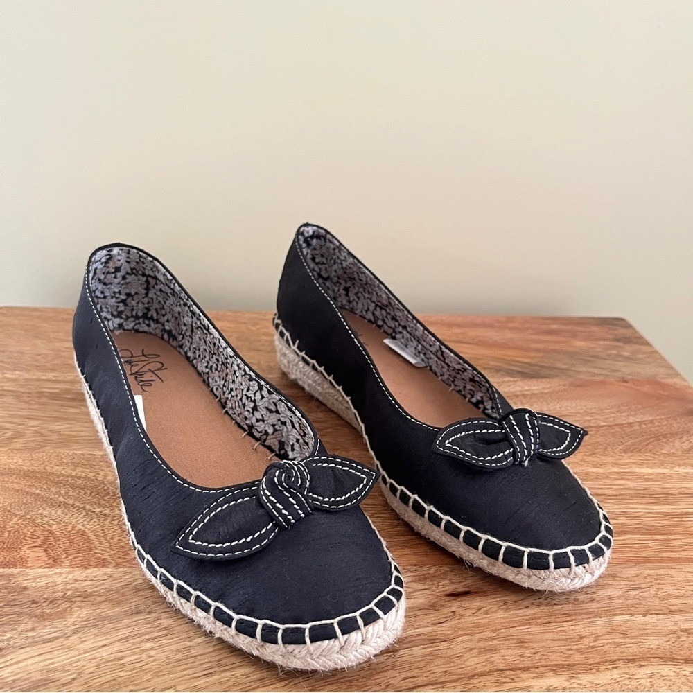 Life Stride Espadrilles Women's 6.5 Black Bow Low Wedge Heel Preppy Summer Shoe - Picture 3 of 12